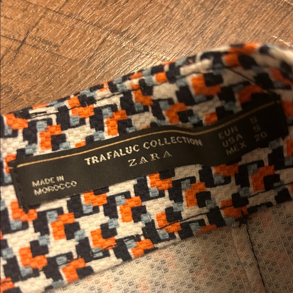 Zara High Waist Printed Shorts in White, Black & Orange - Picture 2 of 7